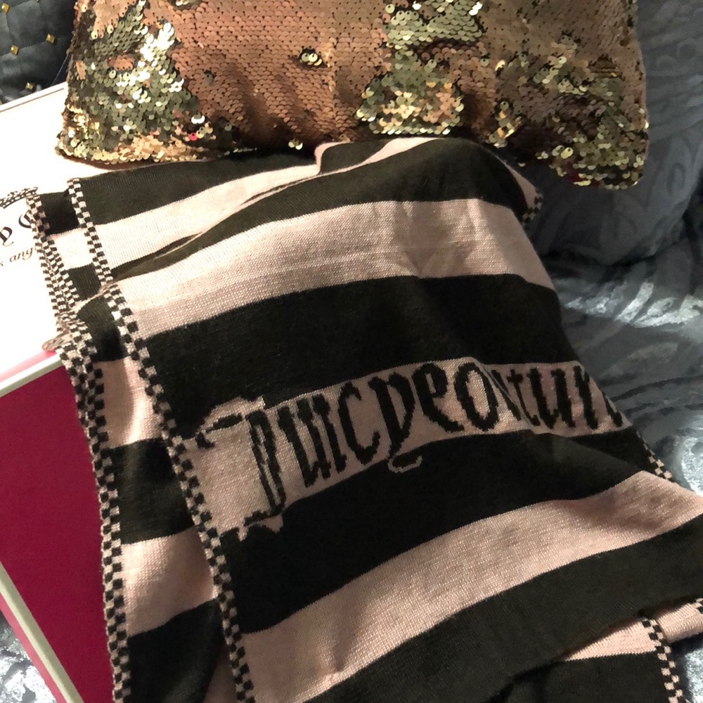 NWOT Juicy Couture pink and brown striped scarf